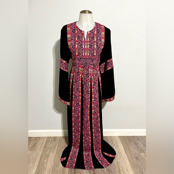 Other - Palestinian Thobe Embroidered Rhinestone Modest Abaya Kaftan Dress Size 3